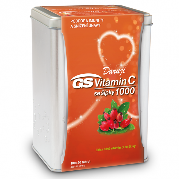 Obrázek GS Vitamin C1000 + šípky v plechové dóze 100+20 tablet